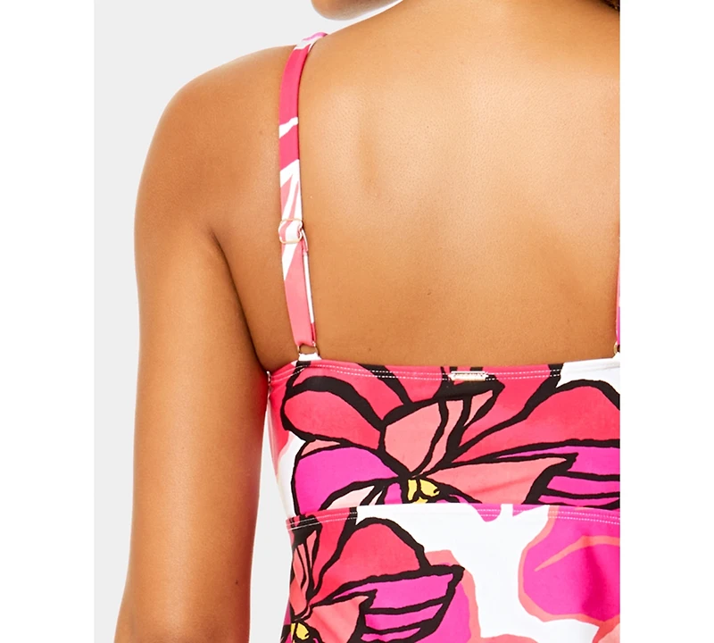 Anne Cole Women's Front Flounce Printed Tankini Top