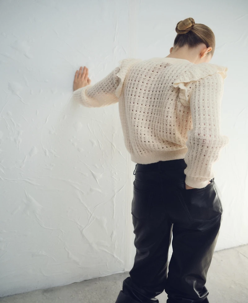 Mango Women's Ruffles Openwork Knitted Sweater