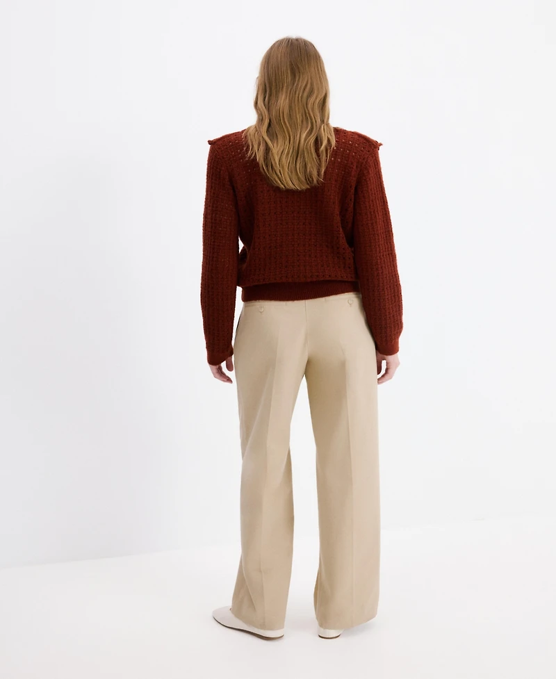 Mango Women's Ruffles Openwork Knitted Sweater