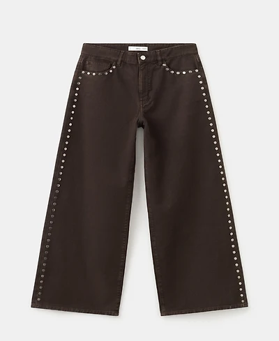 Mango Women's Wide Leg Studded Jeans
