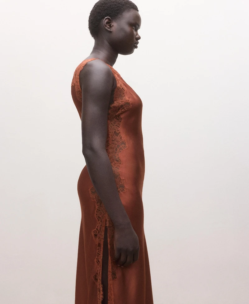 Mango Women's Asymmetrical Satin Lace Dress