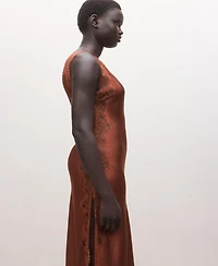 Mango Women's Asymmetrical Satin Lace Dress