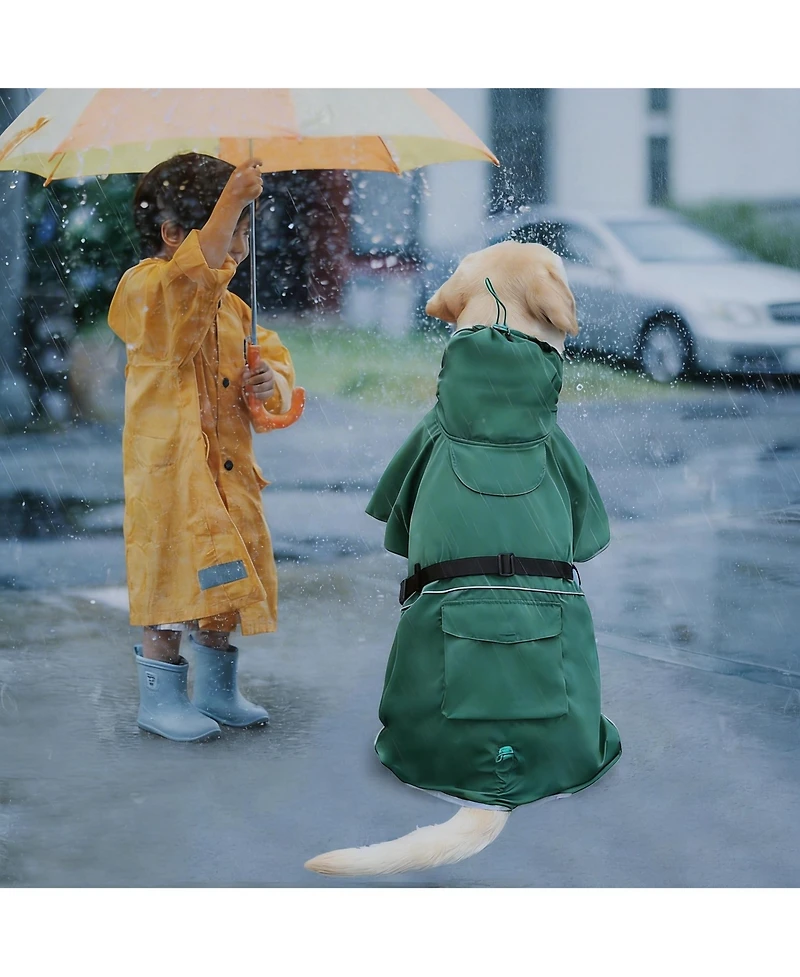 Aronkl Adjustable Hooded Raincoat for Medium Large Dogs with Reflective Edges