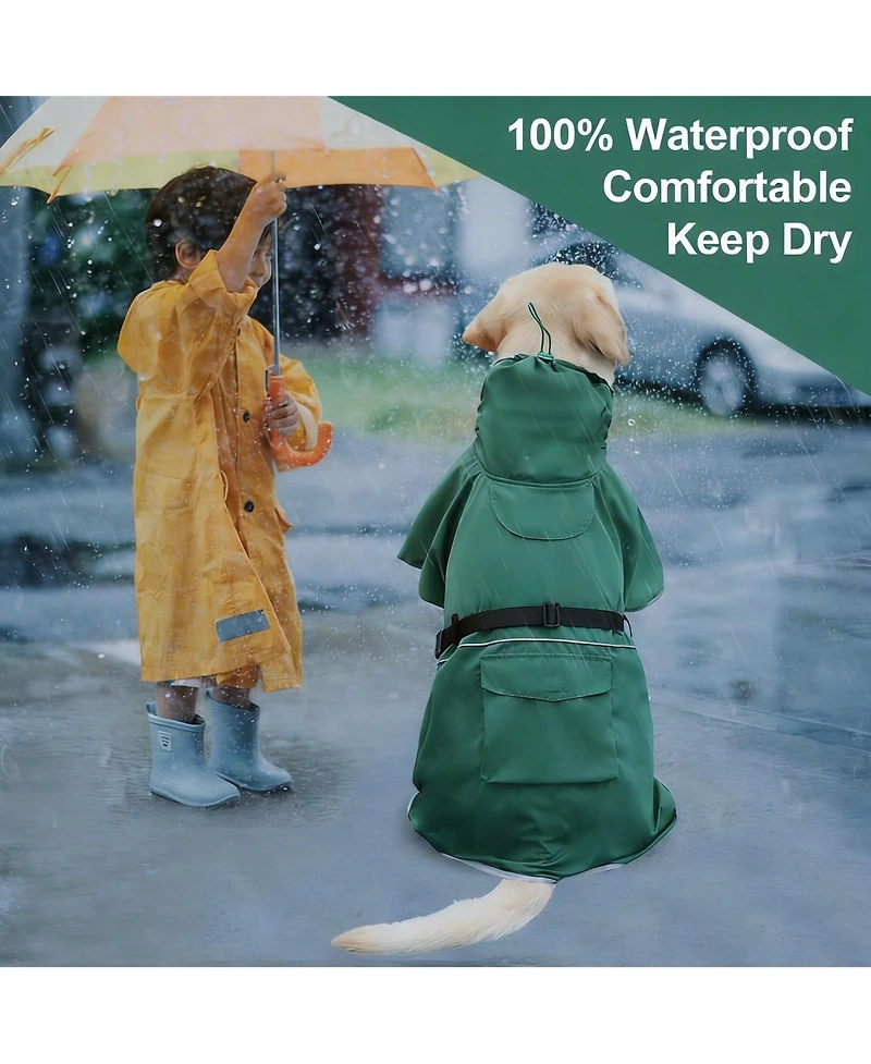 Aronkl Adjustable Hooded Raincoat for Medium Large Dogs with Reflective Edges