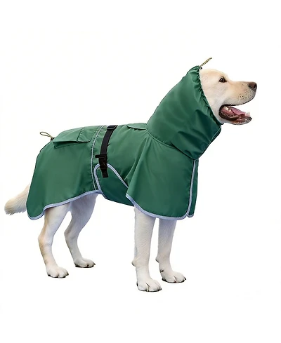 Aronkl Adjustable Hooded Raincoat for Medium Large Dogs with Reflective Edges