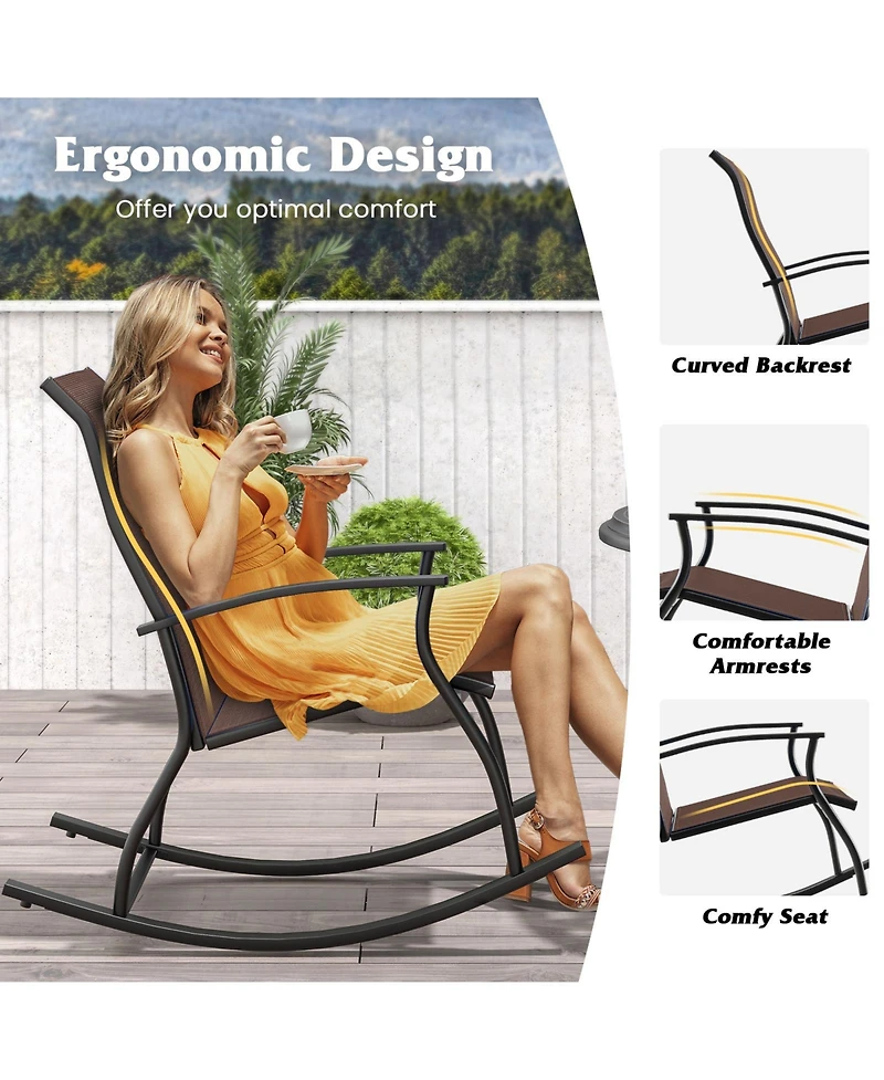 Gymax Set of 2 Outdoor Rocking Chair Patio Rocker w/ Breathable