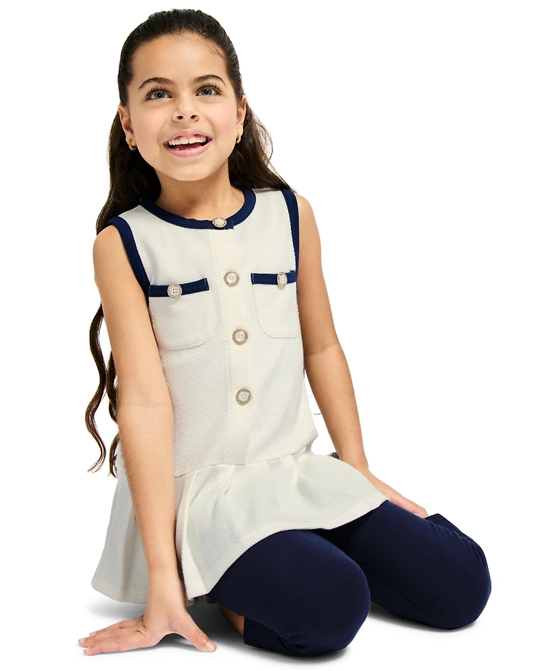 Kids Headquarters Girls' 2T-6X Popcorn Knit Pleated Tunic and Capri Leggings, 2-Piece Set