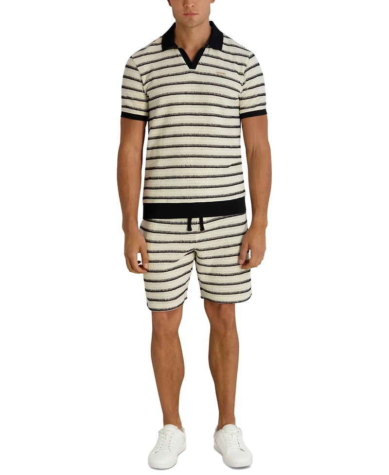 Karl Lagerfeld Paris Men's Short-Sleeve Stripe Knit Polo Shirt
