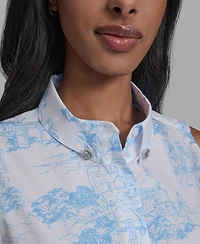 Karl Lagerfeld Paris Women's Collared Sleeveless Blouse