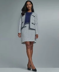 Karl Lagerfeld Paris Womens Open Front Checkered Jacket Crew Neck Knit Top Knee Length A Line Skirt