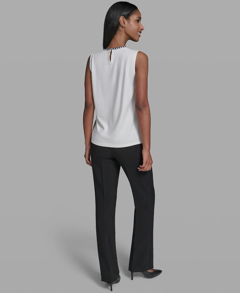 Karl Lagerfeld Paris Women's Crew Neck Sleeveless Blouse