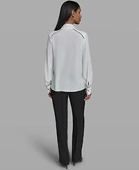 Karl Lagerfeld Paris Women's V-Neck Long-Sleeve Top