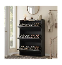Gaomon Shoe Cabinet with 3 Flip Drawers, Narrow Cabinet with Adjustable Shelves, Modern Wooden Shoe Organizer with Hidden Handle for Entryway