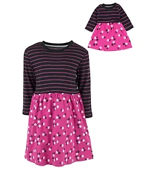 Leveret Toddler Girls Matching Doll 100% Cotton Long Sleeve Skirt Dress
