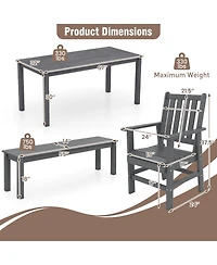 Gymax 6PCS Patio Dining Bench Set Outdoor Hdpe Weather Resistant Table and Chairs Set