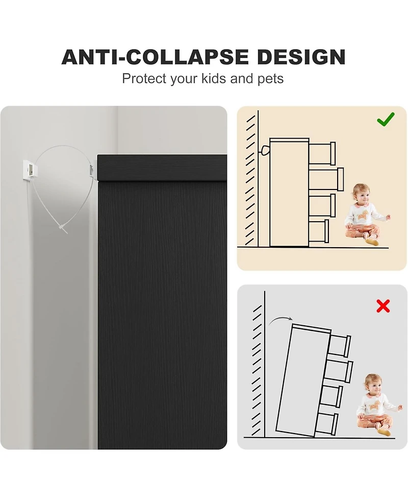 gaomon 4 Drawer Dresser , Chest of Drawers with Embedded Handles Design, Wooden Organizer for Living