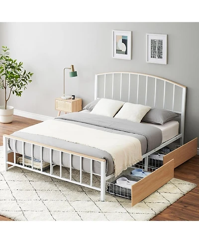 gaomon Queen Size Bed Frame with 4 Storage Drawers, Platform Bed Frame with Headboard & Footboard, Mattress Foundation with Steel Slats Support