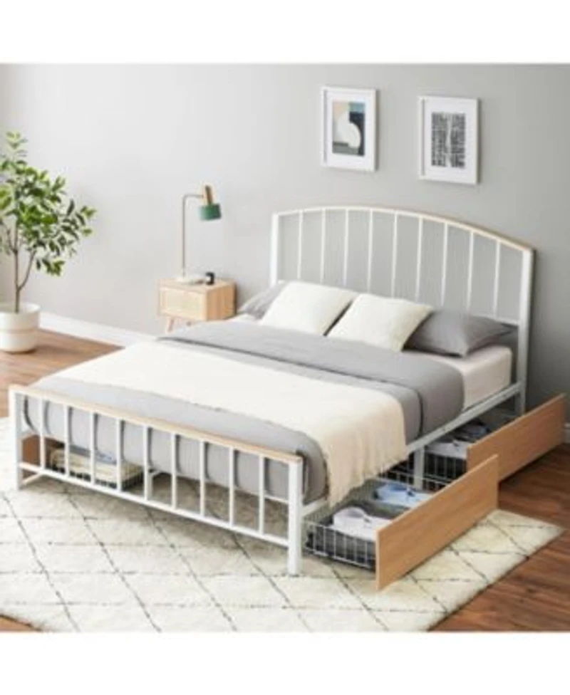 Gaomon Queen Size Bed Frame With 4 Storage Drawers Platform Bed Frame With Headboard Footboard Mattress Foundation With Steel Slats Support
