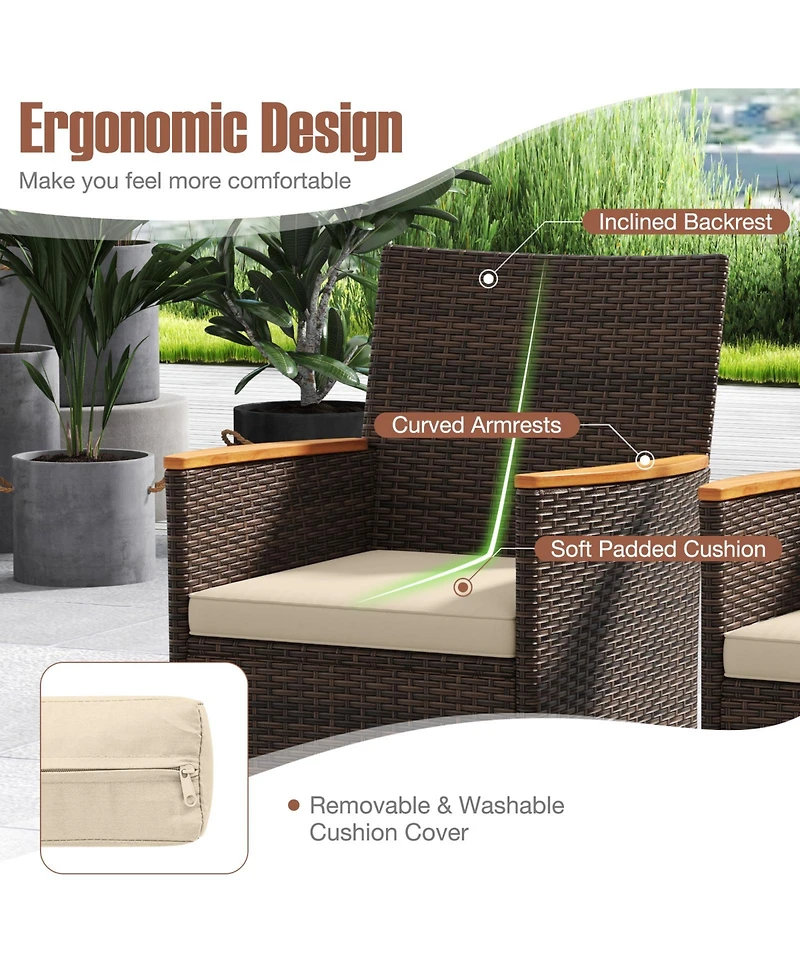 Gymax 9 Pieces Patio Pe Wicker Dining Set Outdoor Acacia Wood Table and Chairs