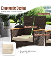 Gymax 9 Pieces Patio Pe Wicker Dining Set Outdoor Acacia Wood Table and Chairs