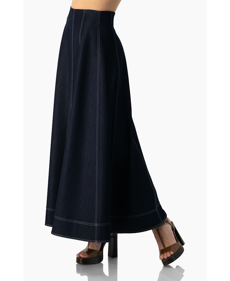 Ivonne Women's Wide Denim Midi Skirt