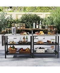 Gymax Patio Bar Table and Rolling Bar Cart w/Flip-Up Top Storage Shelves Removable Hooks