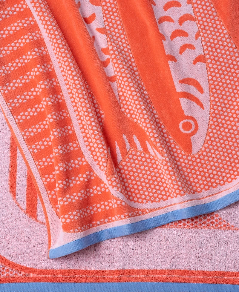 The Beach House Sardine Print Cotton Beach Towel, 40" x 70"