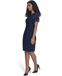 Jessica Howard Petite Flutter-Sleeve Tuck Faux Wrap Sheath Dress