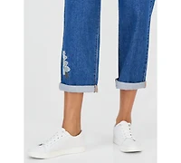 Style & Co Women's Embroidered Mid Rise Relaxed Straight-Leg Jeans, Macy's Exclusive