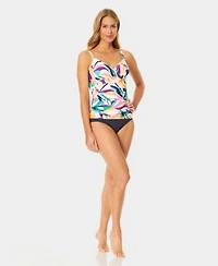 Anne Cole Womens Underwire Surplice Tri Printed Tankini Top High Waist Bikini Bottoms