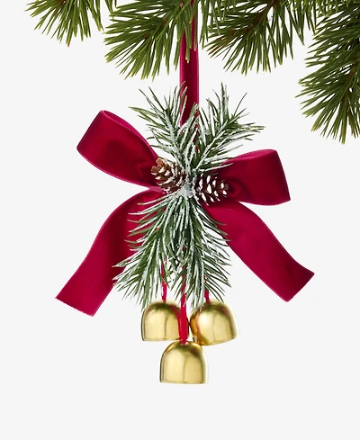 Holiday Lane Holiday Toile Bells with Needle Leaf and Bow Ornament, Macy's Exclusive
