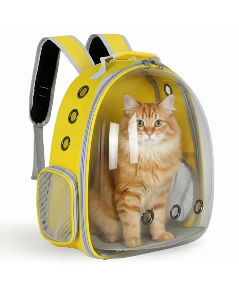 Breathable Transparent Pet Carrier Bag for Cats & Small Dogs – Portable Space Capsule with Zipper, Yellow, Ideal for Travel & Outdoor Adventure