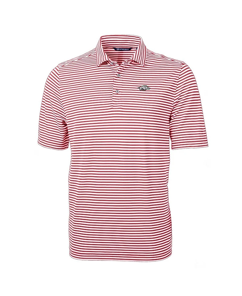Cutter & Buck Men's Cardinal Arkansas Razorbacks Virtue Eco Pique Stripe Polo Shirt