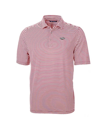 Cutter & Buck Men's Cardinal Arkansas Razorbacks Virtue Eco Pique Stripe Polo Shirt