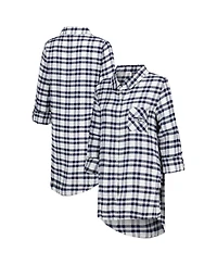 Concepts Sport Women's College Navy Seattle Seahawks Sienna Plaid Full-Button Long Sleeve Nightshirt
