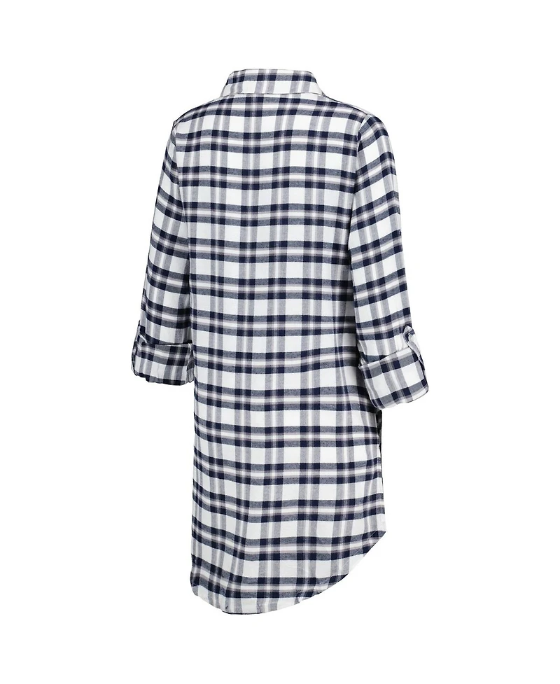 Concepts Sport Women's College Navy Seattle Seahawks Sienna Plaid Full-Button Long Sleeve Nightshirt