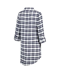 Concepts Sport Women's College Navy Seattle Seahawks Sienna Plaid Full-Button Long Sleeve Nightshirt