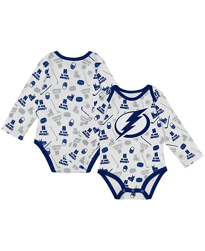 Outerstuff Baby Boys and Girls White Tampa Bay Lightning Quick Learner Long Sleeve Bodysuit