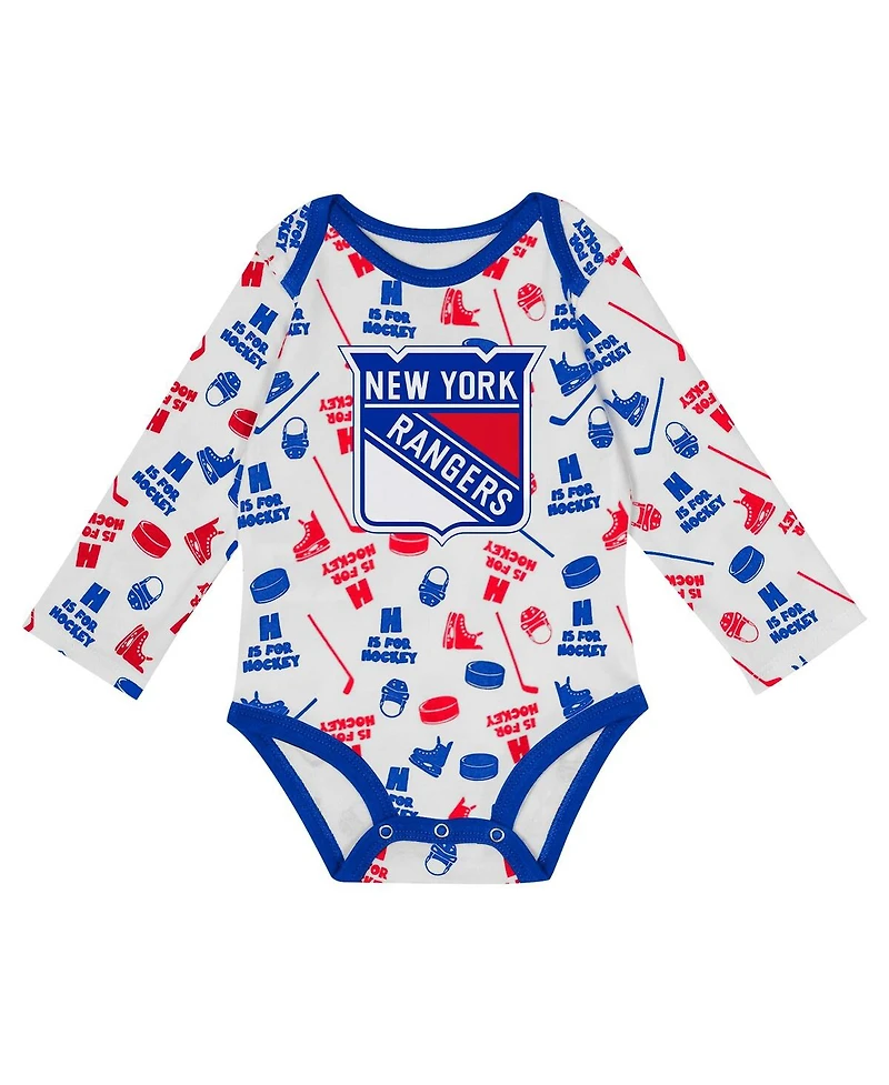 Outerstuff Baby Boys and Girls White New York Rangers Quick Learner Long Sleeve Bodysuit