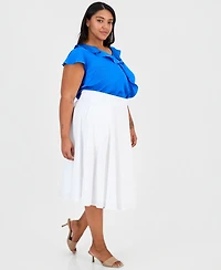 Tahari Asl Plus Pleated Cotton Midi Skirt