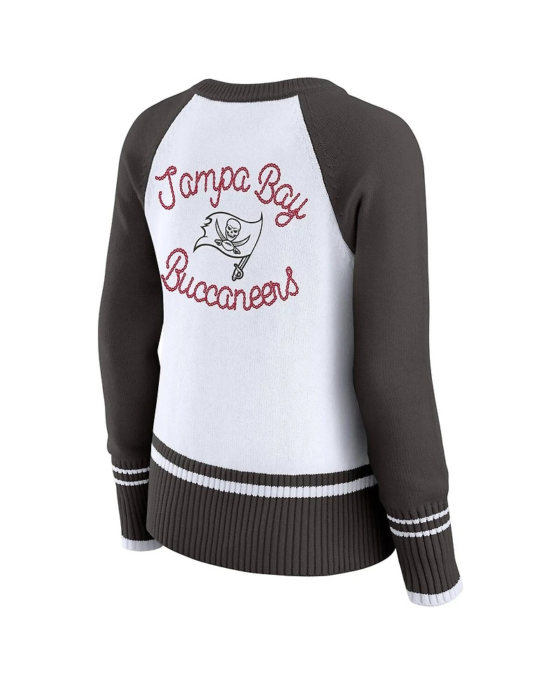 Wear by Erin Andrews Women's White/Pewter Tampa Bay Buccaneers Color Block Raglan Sweater