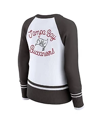 Wear by Erin Andrews Women's White/Pewter Tampa Bay Buccaneers Color Block Raglan Sweater