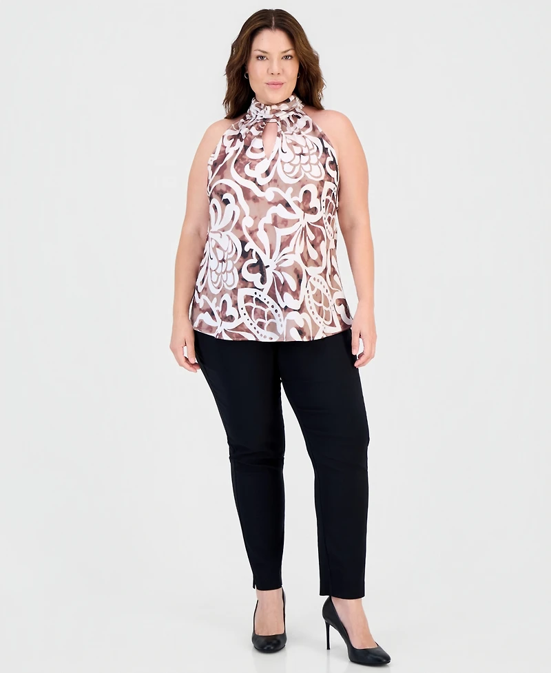 Tahari Asl Plus Tie-Back Mock Neck Halter Top