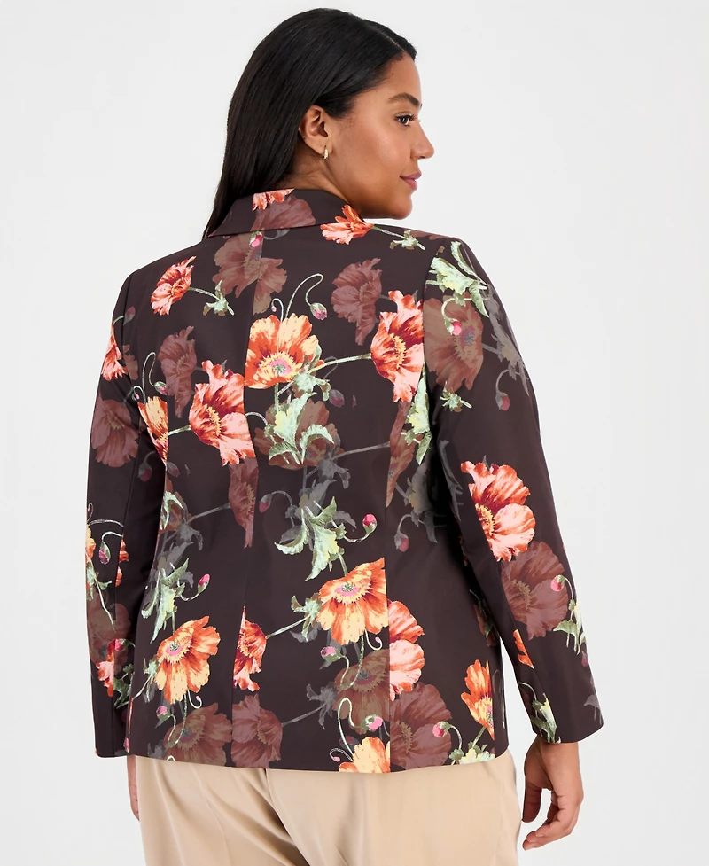 Tahari Asl Plus Printed One-Button Blazer