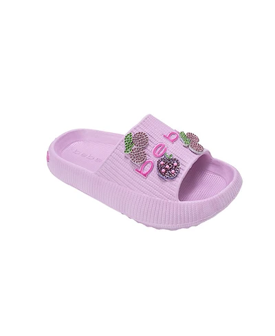 Bebe Little Girls Eva Slide – Lightweight Comfy Sandals with Rhinestone Fruit Patches