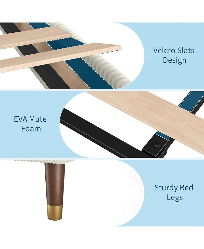 gaomon King Bed Frame with Headboard, Corduroy Upholstered Platform Bed with Wooden Slats Support - No Box Spring Needed & Noise Free