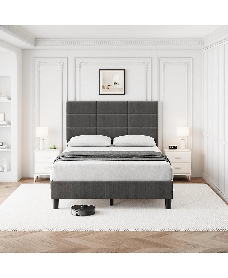 Gaomon Upholstered Twin Bed Frame with Adjustable Headboard, Linen Upholstered Platform Bed, No Box Spring Needed, 700Lbs Strong Metal Support