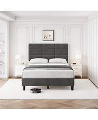 Gaomon Upholstered Twin Bed Frame with Adjustable Headboard, Linen Upholstered Platform Bed, No Box Spring Needed, 700Lbs Strong Metal Support