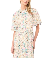 Vince Camuto Women's Flutter-Sleeve Princess Seam Button-Up Shirt Dress