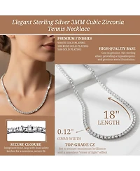 Genevive Elegant Sterling Silver 3MM Cubic Zirconia Tennis Necklace